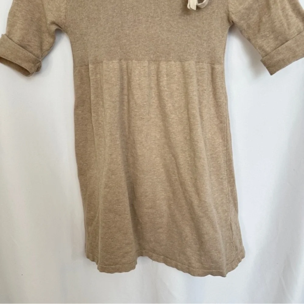 Zara Girls Dress Size Medium 3/4 Sleeve Ribbon Tied Ribbed A-Line Beige‎